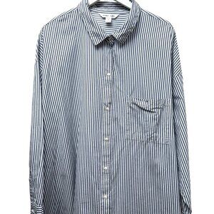 OLD NAVY Plus Size 3X Oversized Boyfriend Shirt Blue Stripe Cotton Button Up